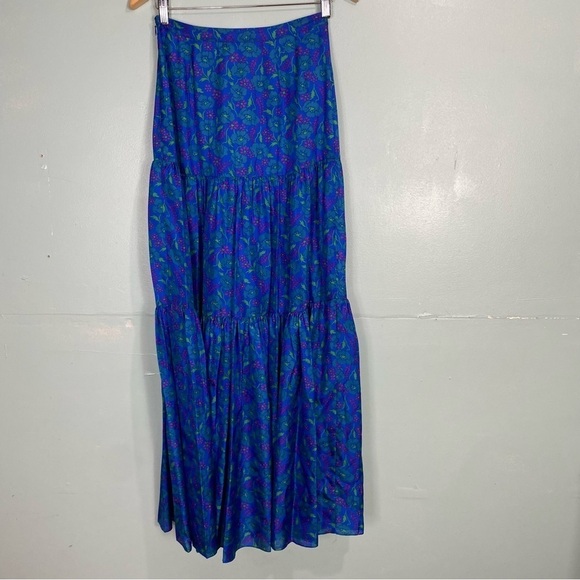 Veronica Beard Serence Floral Blue Purple Green Silk Slit Maxi Skirt Flowy - Picture 6 of 6